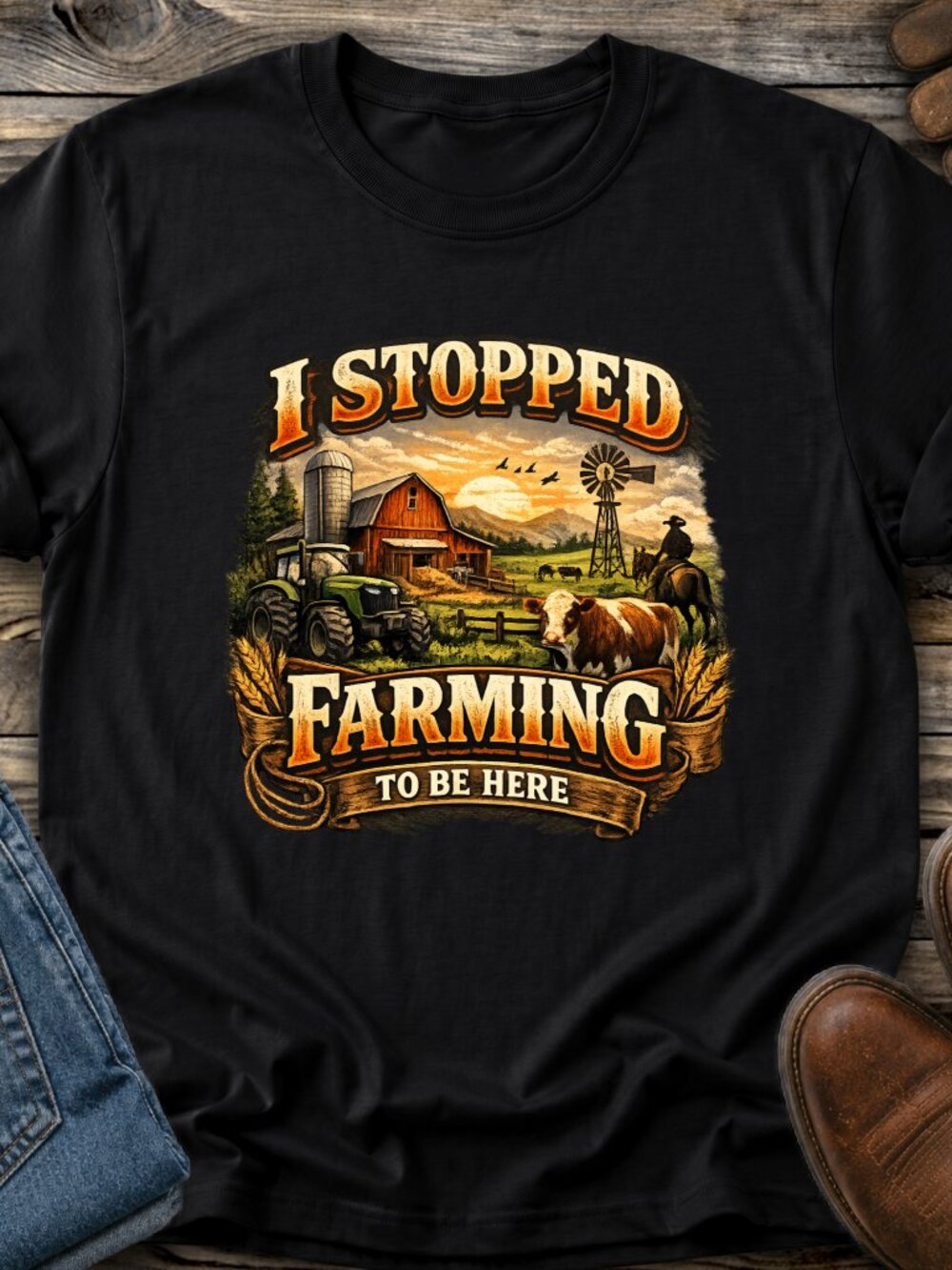 I Stopped Farming To Be Here TShirt Graphic Tee Funny Farmer Gift